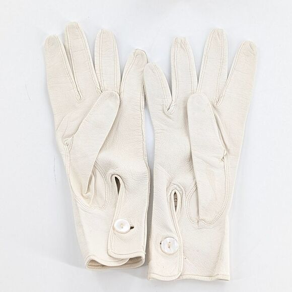 Vintage Sam Budd Ivory White Calfskin Pearl Button Leather Gloves Size Small - Picture 4 of 4